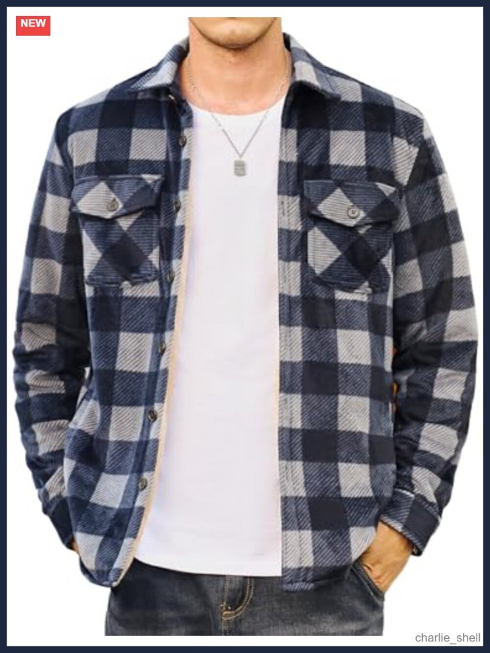 Men's Plaid Flannel Jacket with Sherpa Lining, Button Down, Warm Winter Fleece